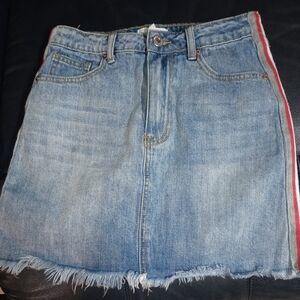 Dance & Marvel Blue Denim Mini Skirt with Red Stripe